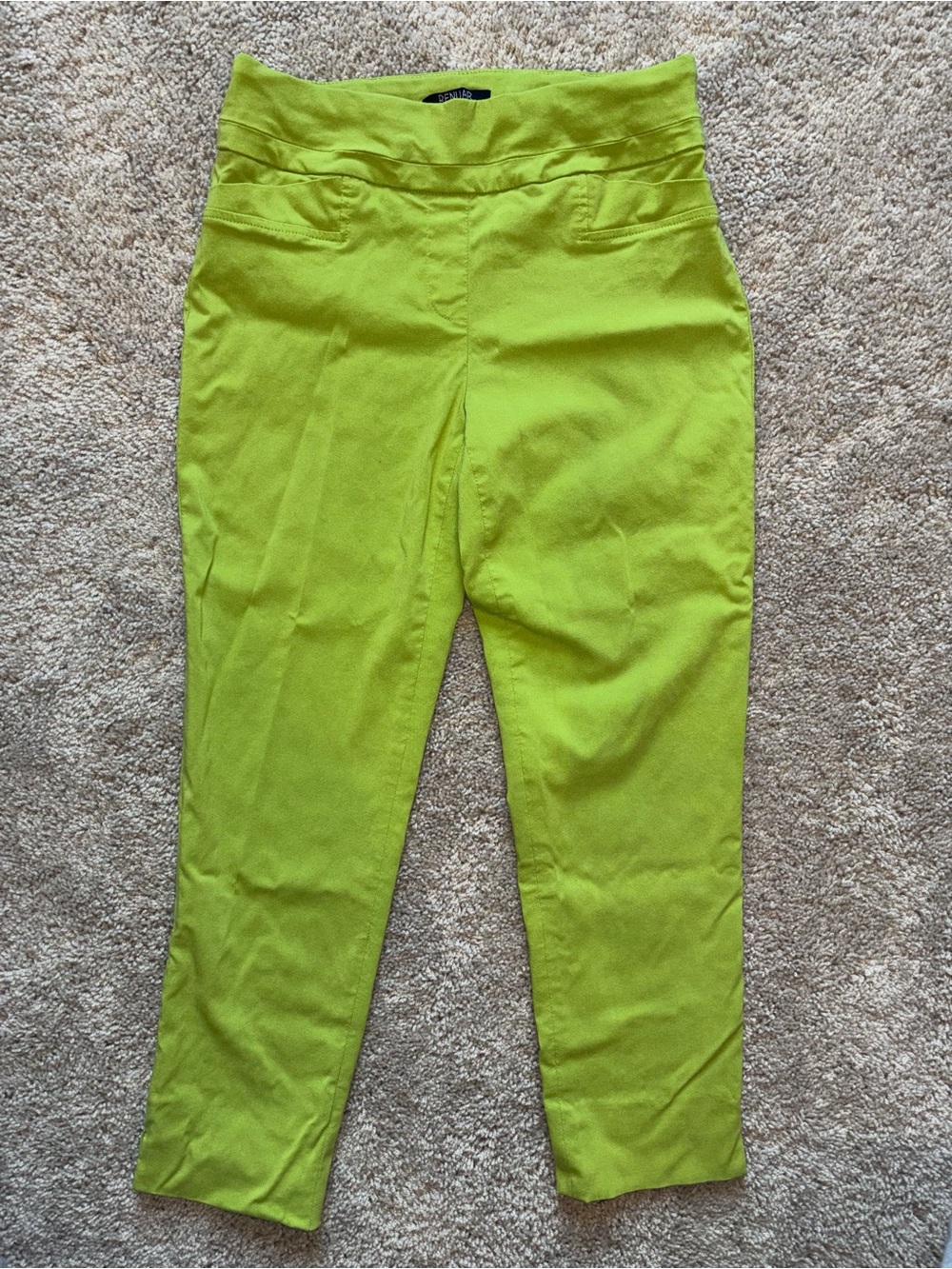 Renuar Chartreuse Lime Green Pull On Cigarette Skinny Ankle Dress Pants 2